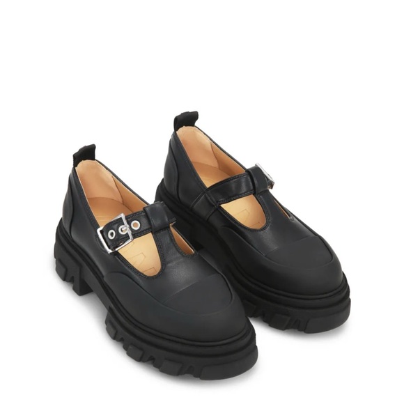 Ganni Shoes - Ganni Black Faux Leather Cleated Mary Jane Shoes